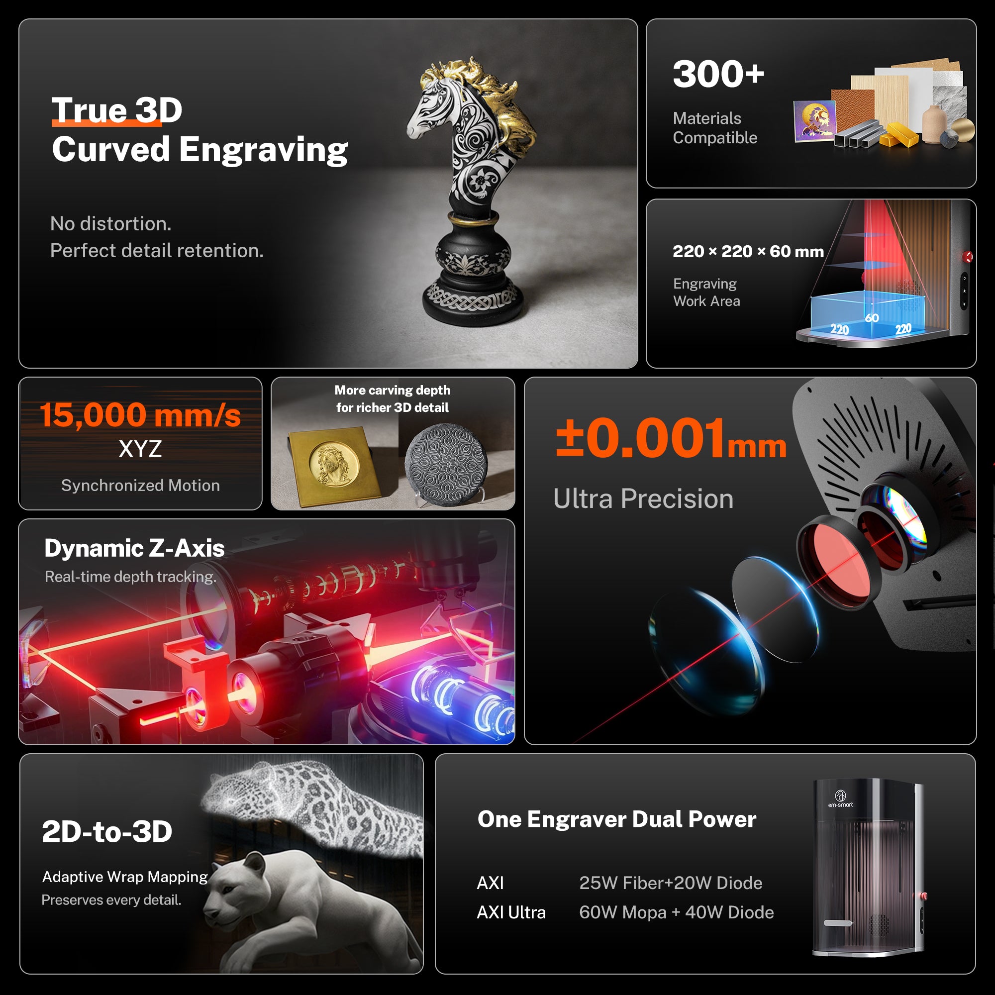 em-smart AXI True 3D Desktop-Lasergravierer